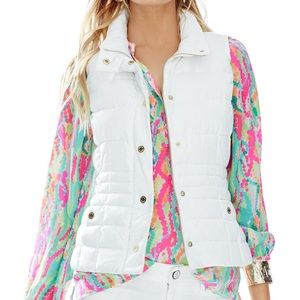 Lilly Pulitzer White Puffy Vest with Print Inside